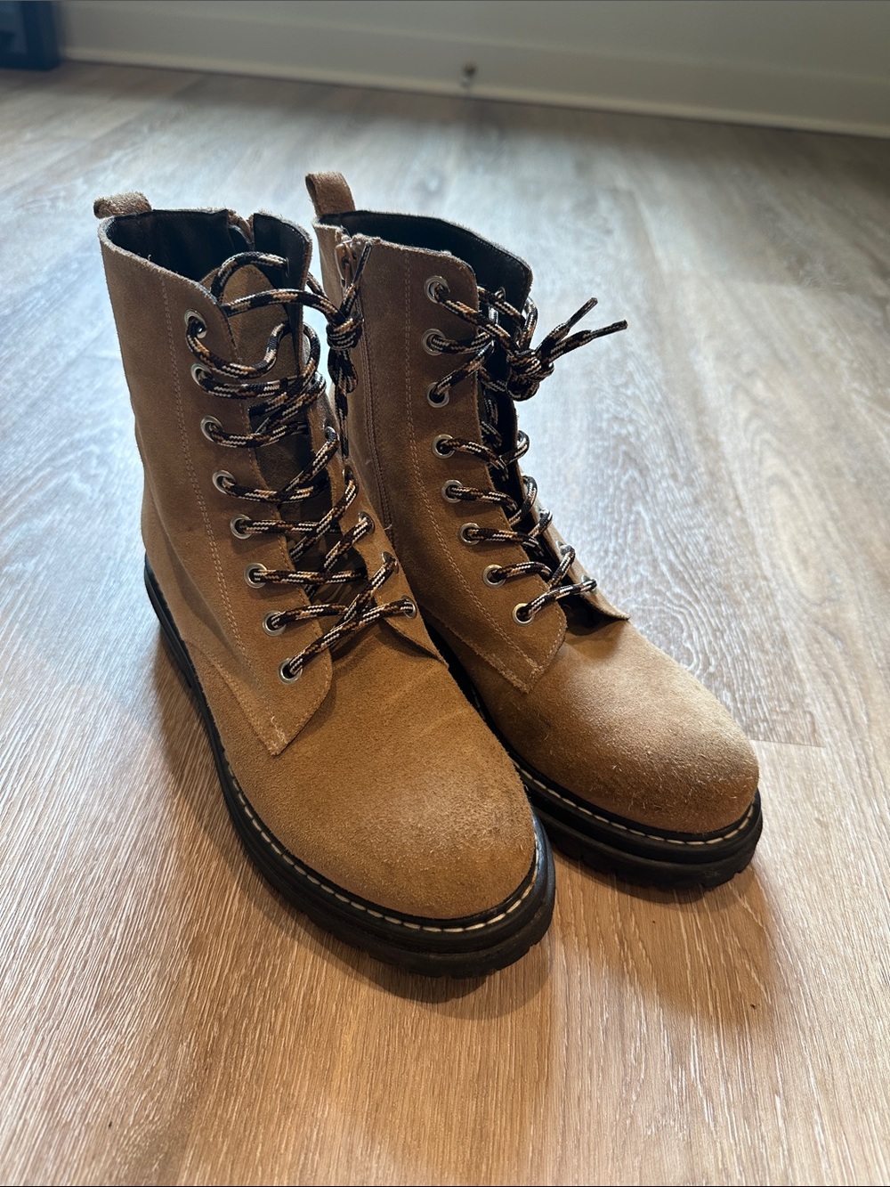 Anthropologie Tan Suede Lace-Up Combat Boots
